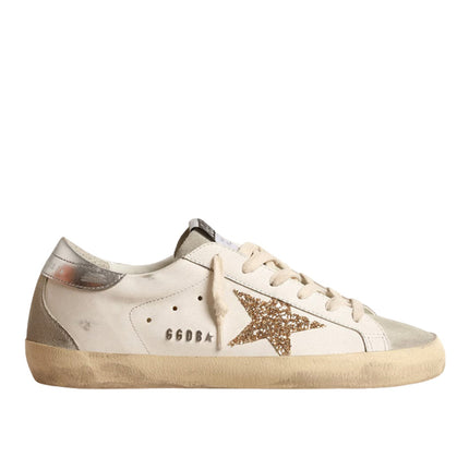 Golden Goose Women's Super Star Sneakers with Gold Glitter Star and Ice Gray Suede