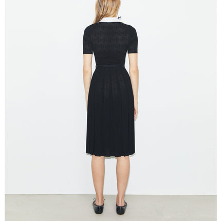 Tory Burch Women's T-Monogram Pointelle Pleated Dress Black