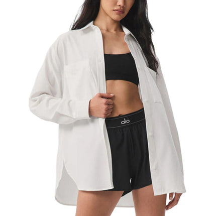 alo Women's Dreamscape Button Down Long Sleeve White