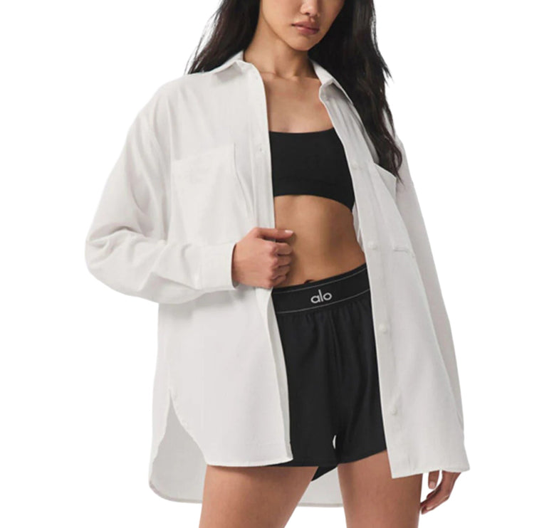 alo Women's Dreamscape Button Down Long Sleeve White