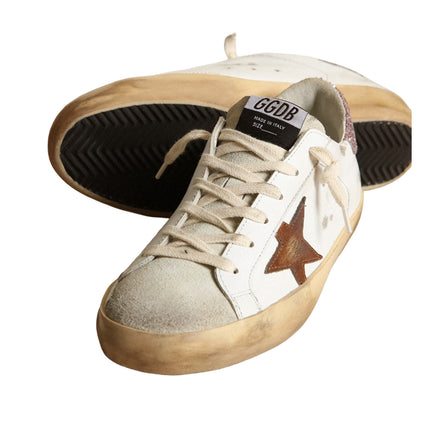 Golden Goose Women's Super Star with a Tan Star and Pink Glitter Heel Tab