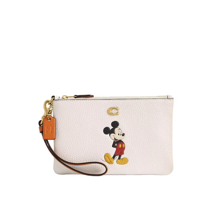 Coach Women's Disney X Coach Essential Small Wristlet In Regenerative Leather With Mickey Mouse Brass/Chalk Multi