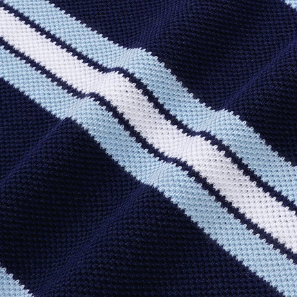 Sporty & Rich Women's Serif Logo Silk Pique Cropped Polo Navy/White/Flax Blue