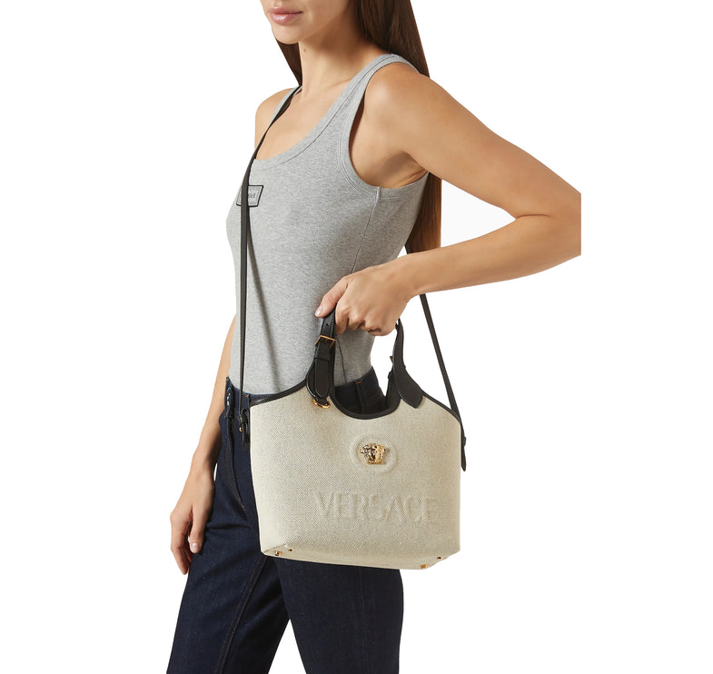 Versace Women's La Medusa Canvas Mini Tote Beige