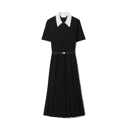 Tory Burch Women's T-Monogram Pointelle Pleated Dress Black