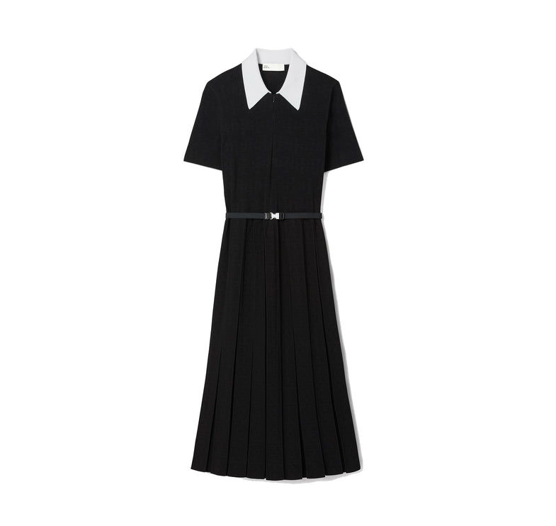Tory Burch Women's T-Monogram Pointelle Pleated Dress Black