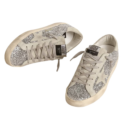 Golden Goose Women's Super Star in Silver Glitter with Ice Gray Suede Star