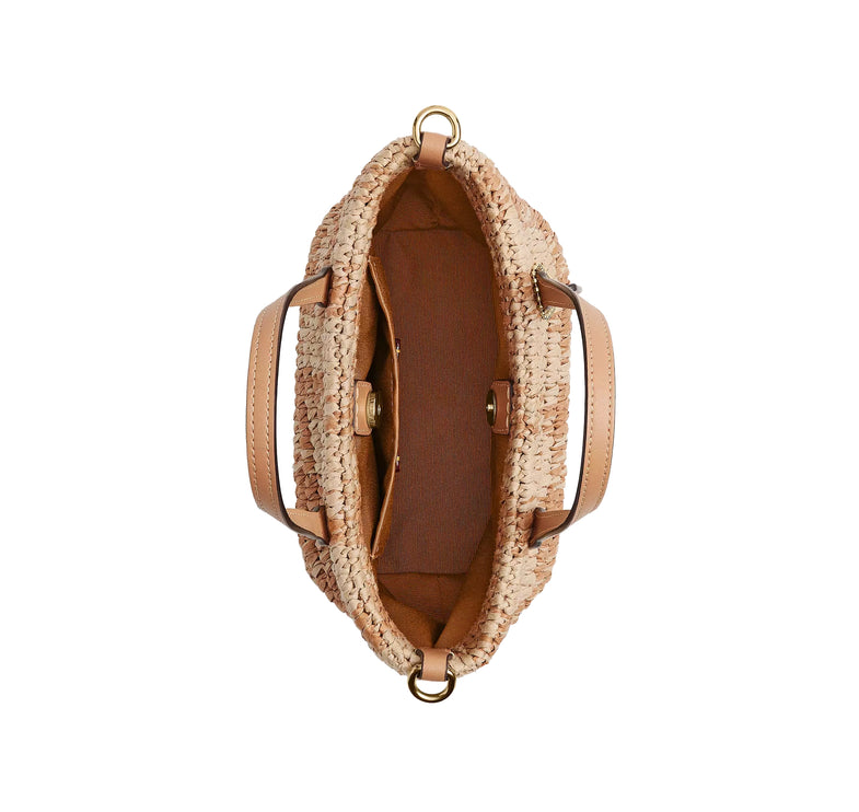 Coach Women's City Mini Tote Bag With Gingham Print Gold/Tan