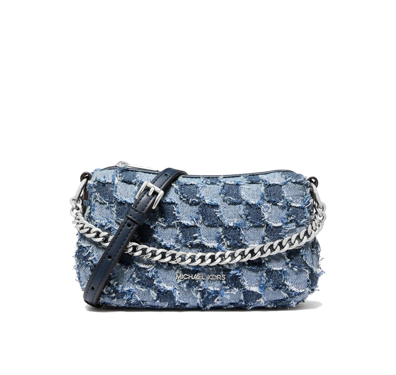 Michael Kors Women's Carmela Small Patchwork Denim Convertible Crossbody Bag Washed Denim
