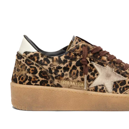 Golden Goose Women's Women's Ball Star in Leopard Print Pony Skin with Platinum Leather Star and White