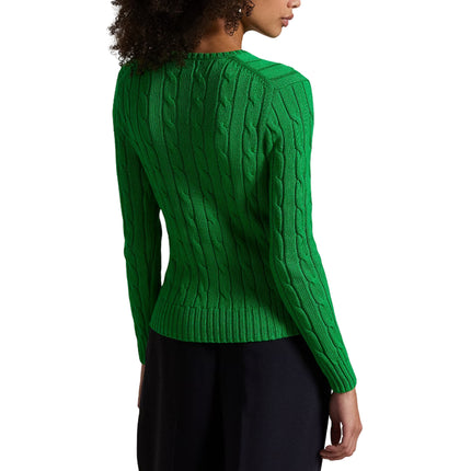 Polo Ralph Lauren Women's Cable-Knit Cotton V-Neck Sweater Green