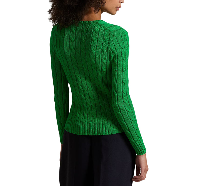 Polo Ralph Lauren Women's Cable-Knit Cotton V-Neck Sweater Green