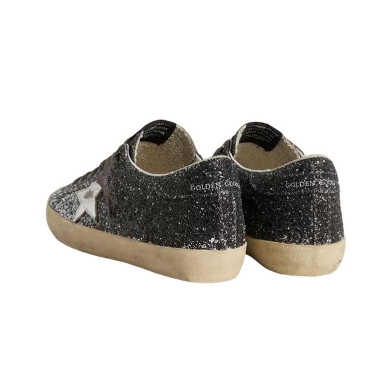 Golden Goose Women's Super Star with Glitter Upper and Silver Metallic Leather Star