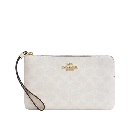 Coach Women's Large Corner Zip Wristlet In Signature Canvas Gold/White/Chalk