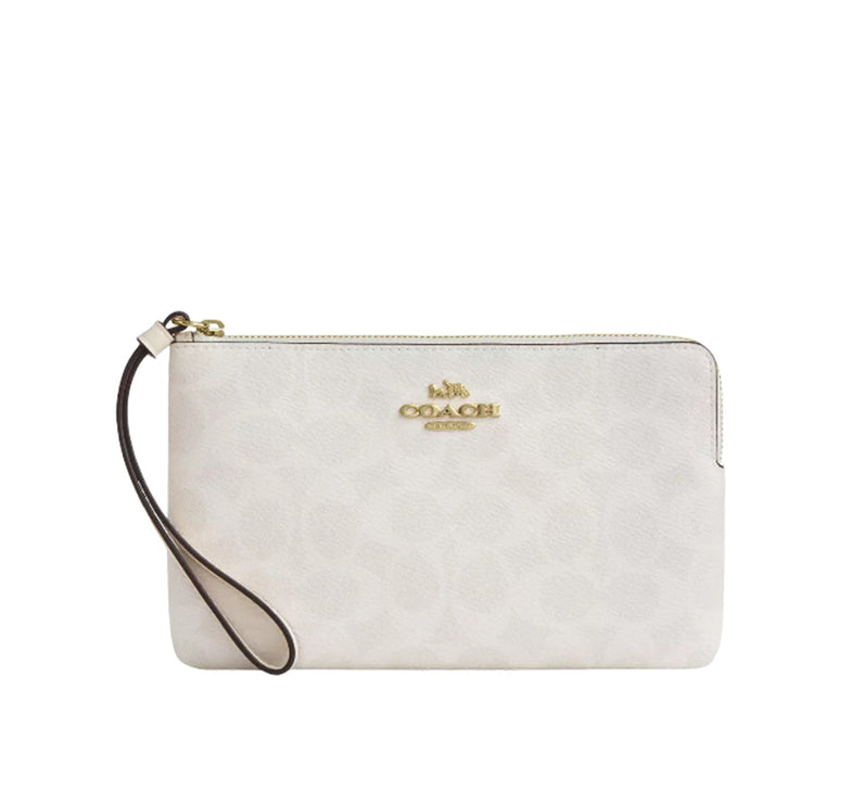 Coach Women's Large Corner Zip Wristlet In Signature Canvas Gold/White/Chalk