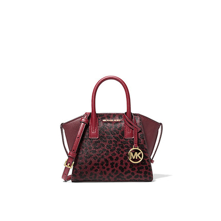 Michael Kors Women's Avril Extra Small Cheetah Print Calf Hair and Leather Satchel Oxblood Multi