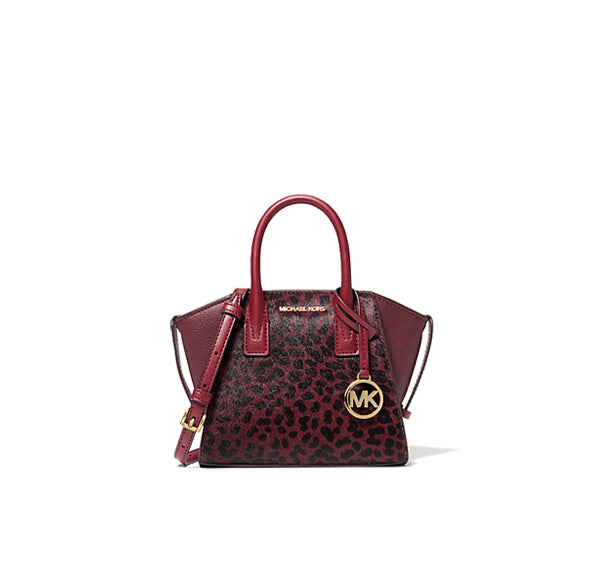 Michael Kors Women's Avril Extra Small Cheetah Print Calf Hair and Leather Satchel Oxblood Multi