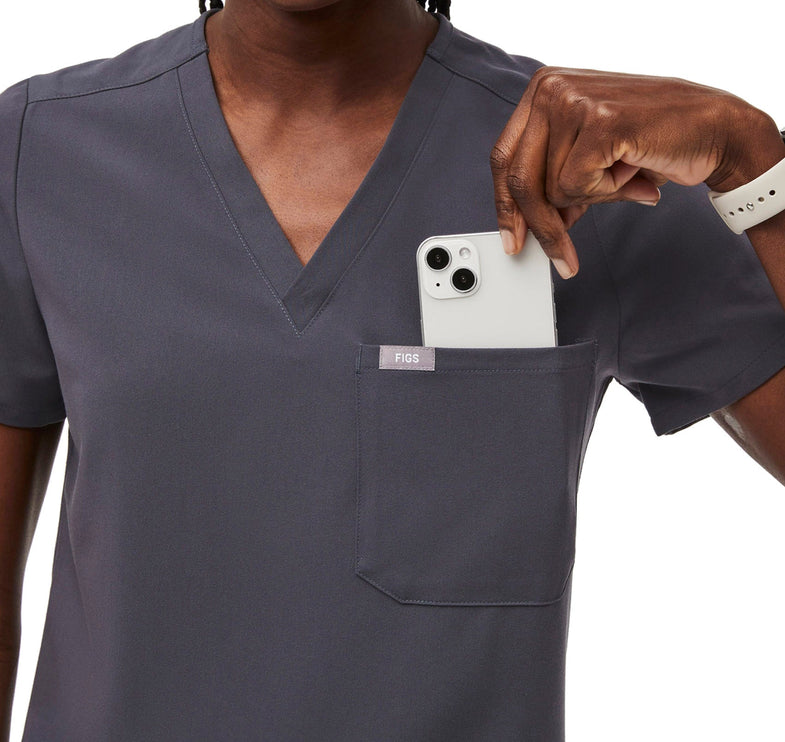 FIGS Women's Catarina One Pocket Scrub Top Charcoal
