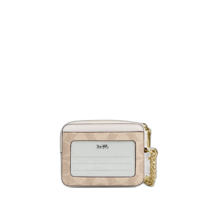 Coach Women's Zip Card Case In Signature Canvas Gold/Sand/Chalk