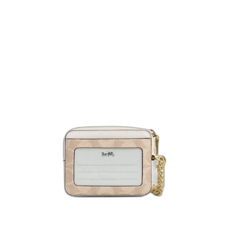 Coach Women's Zip Card Case In Signature Canvas Gold/Sand/Chalk