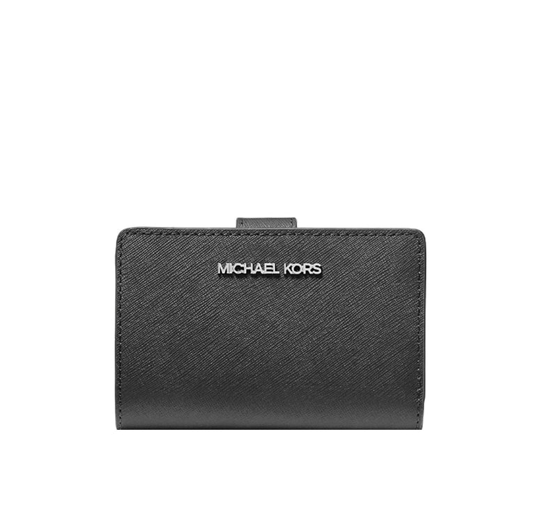 Michael Kors Women's Jet Set Medium Saffiano Leather Wallet Black/Silver