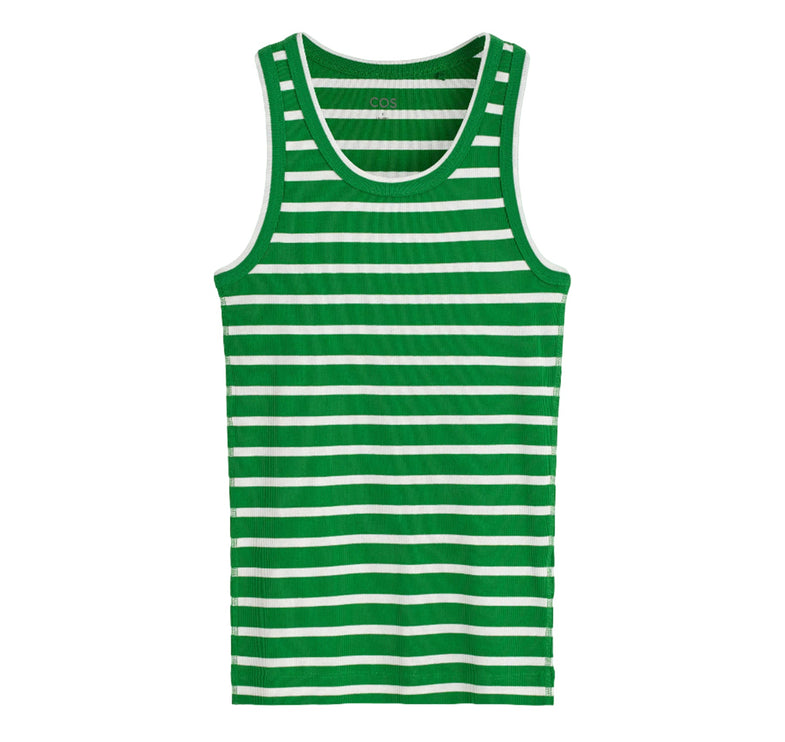 COS Women's Ribbed Tank Top Green/White/Striped