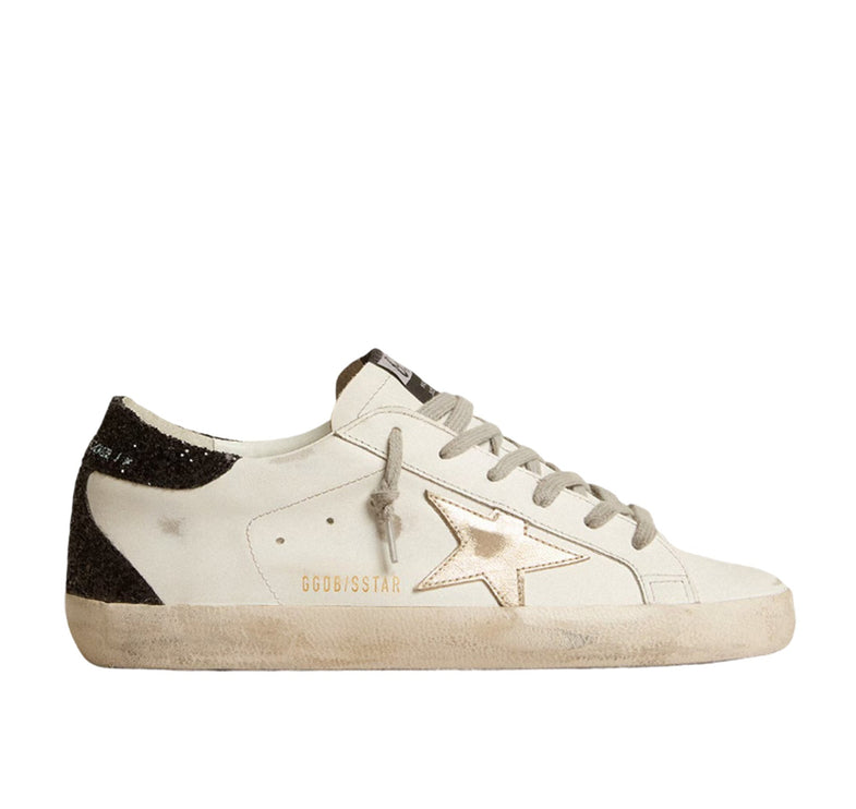 Golden Goose Women's Super Star Sneakers with Gold Star and Black Glitter