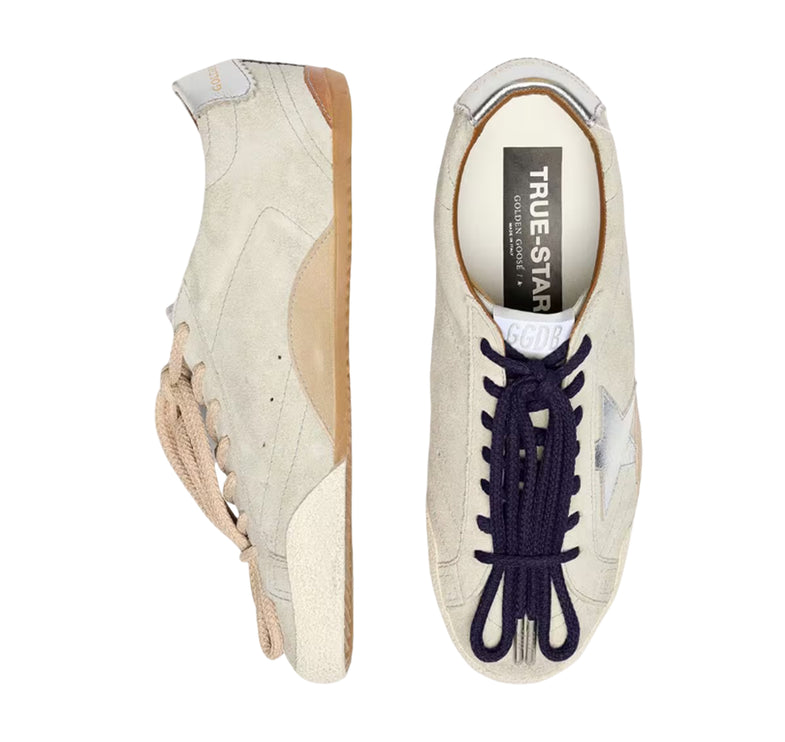 Golden Goose Women's True Star in Light Gray Suede with Metallic Slver Star