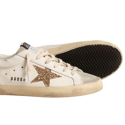 Golden Goose Women's Super Star Sneakers with Gold Glitter Star and Ice Gray Suede