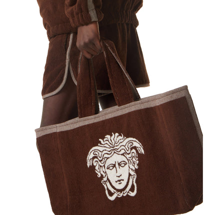 Versace Women's Cotton Terry Jacquard Tote Brown