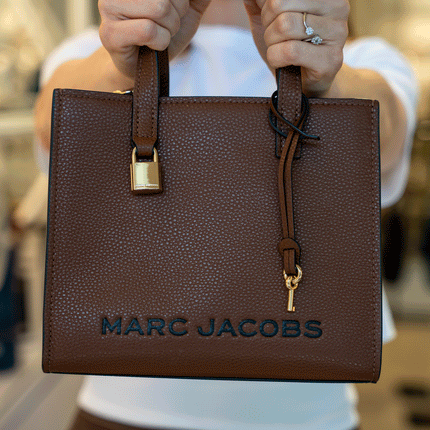 Marc Jacobs Women's Mini Grind Branded Leather Tote Bag Smoked Almond