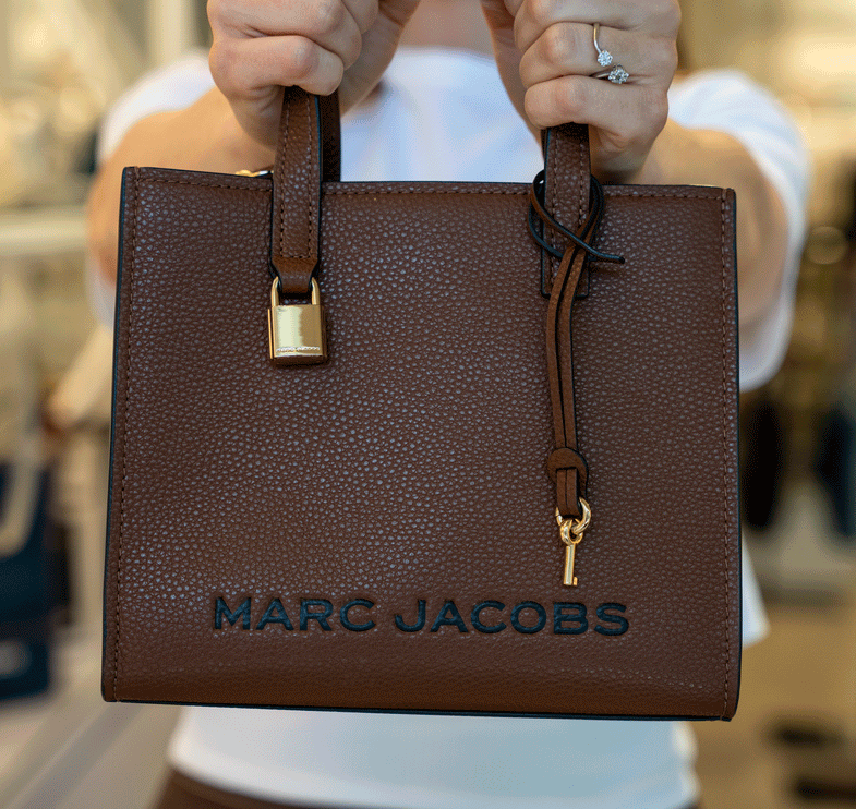 Marc Jacobs Women's Mini Grind Branded Leather Tote Bag Smoked Almond