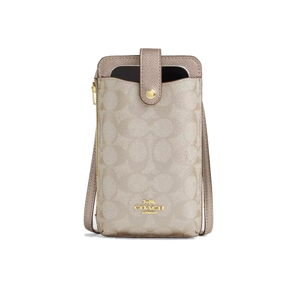 Coach Women's Phone Crossbody Bag In Signature Canvas Gold/Champagne Multi