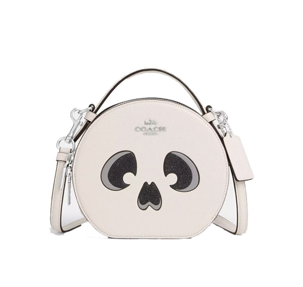 Coach Women's Canteen Crossbody Bag With Halloween Ghost Face Print Silver/Chalk