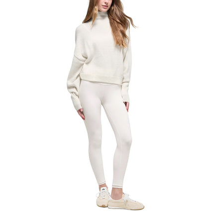 alo Women's Wool Cashmere Cropped New Class Turtleneck Sweater Ivory