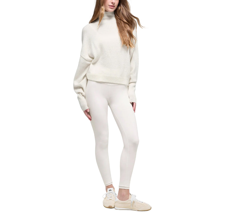 alo Women's Wool Cashmere Cropped New Class Turtleneck Sweater Ivory