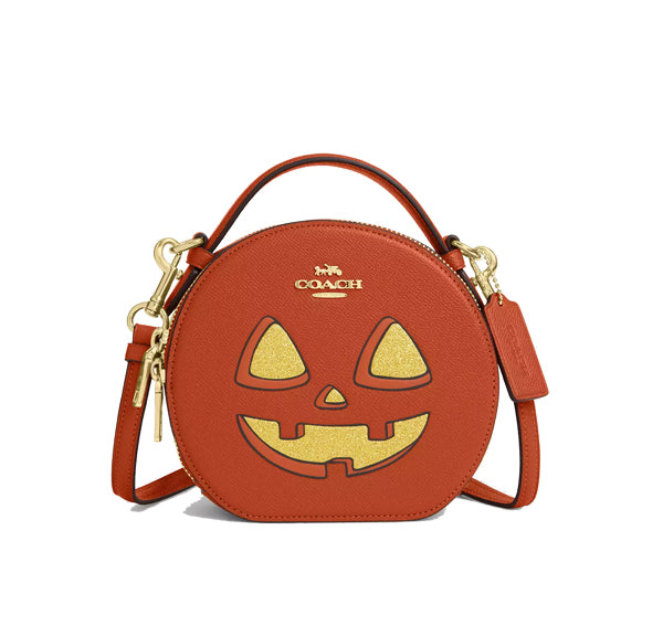 Coach Women's Canteen Crossbody Bag With Halloween Pumpkin Print Gold/Dark Orange