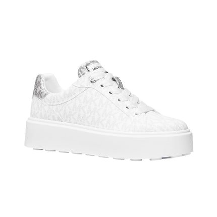Michael Kors Women's Romey Metallic Two Tone Signature Logo Platform Sneaker Bright White