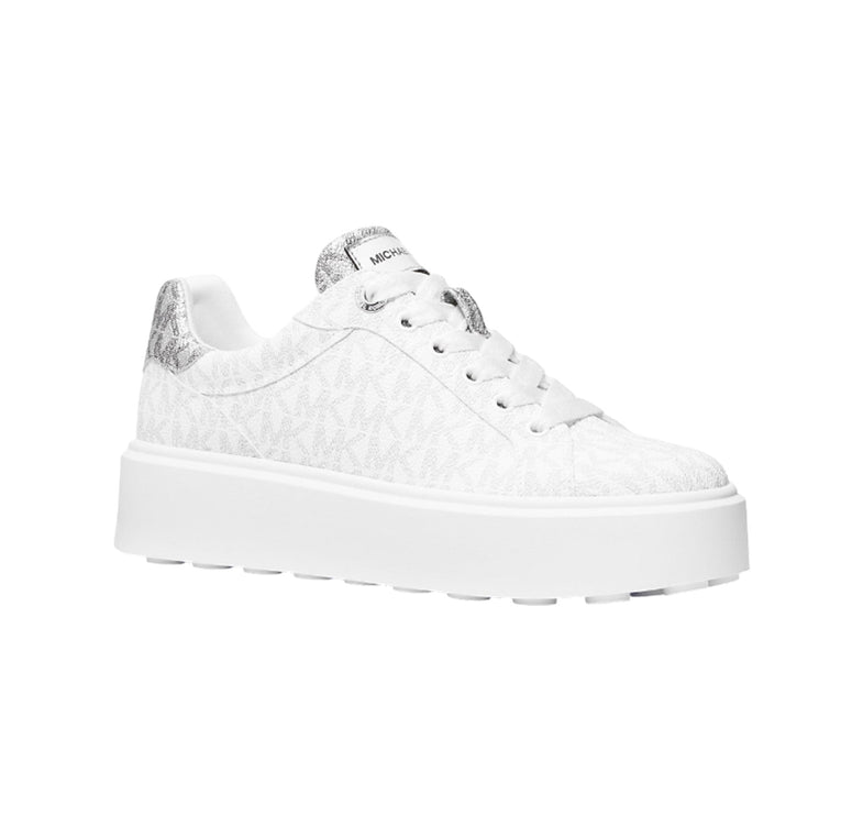 Michael Kors Women's Romey Metallic Two Tone Signature Logo Platform Sneaker Bright White