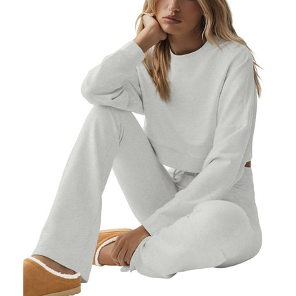 alo Women's Cropped Sway Crew Neck Pullover White Heather