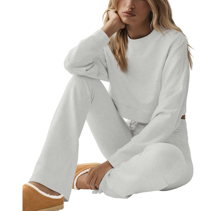 alo Women's Cropped Sway Crew Neck Pullover White Heather
