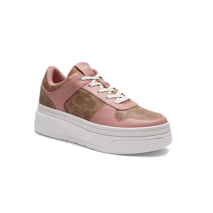 Coach Women's Platform Sneaker In Signature Canvas Khaki/Pink Petal