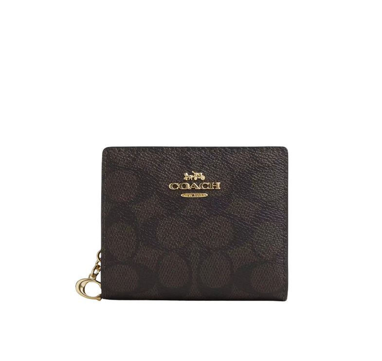 Coach Women's Snap Wallet In Signature Canvas Gold/Walnut/Black