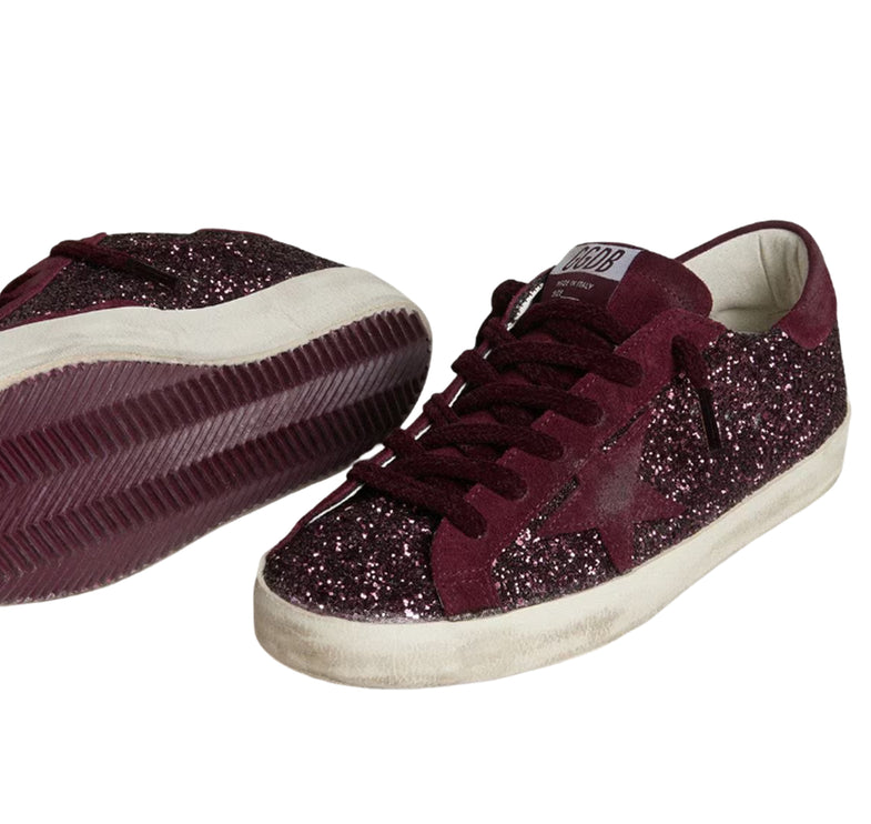 Golden Goose Women's Super-Star Star LTD in Cherry Glitter with Cherry Suede Star