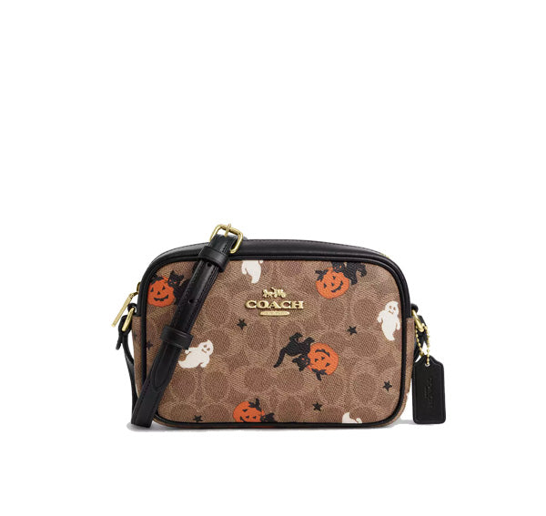 Coach Women's Mini Jamie Camera Bag In Signature Canvas With Halloween Print Gold/Tan/Black Multi