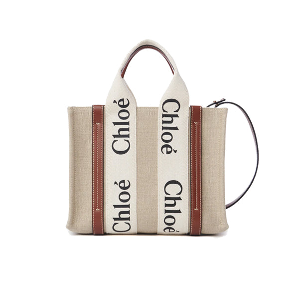 Chloé Women's Small Woody Tote Bag in Linen White/Brown