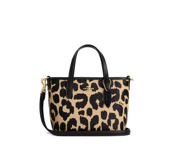 Coach Women's City Mini Tote Bag With Leopard Print Gold/Leopard Multi - Hemen Kargoda