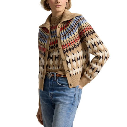 Polo Ralph Lauren Women's Geo-Motif Wool-Cashmere Cardigan Camel Multi