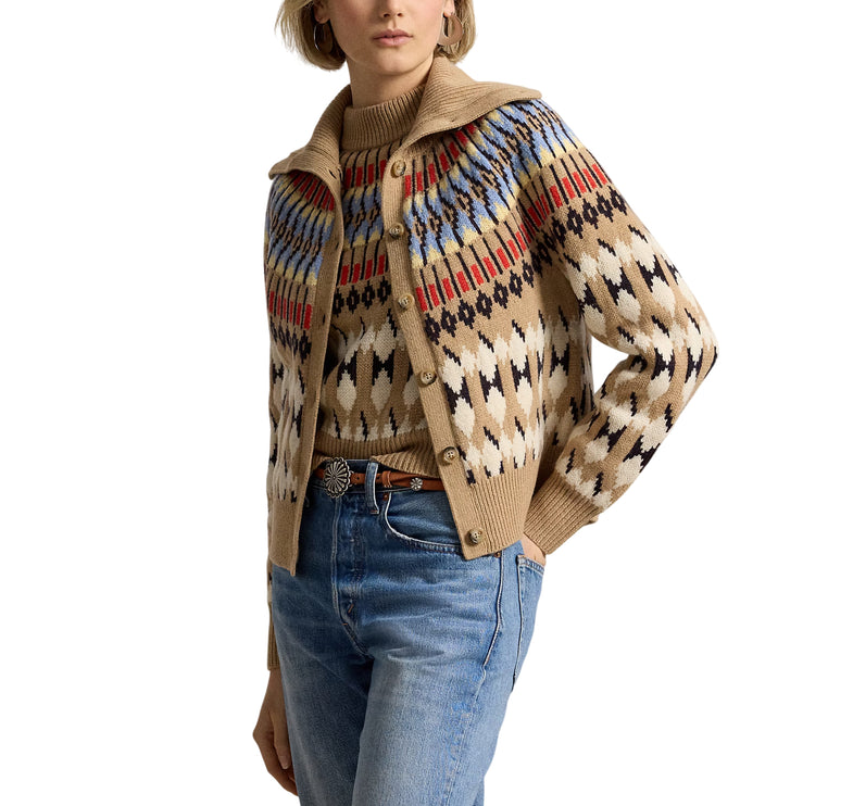 Polo Ralph Lauren Women's Geo-Motif Wool-Cashmere Cardigan Camel Multi