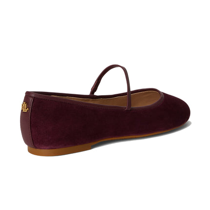 Polo Ralph Lauren Women's Jayna Nappa-Trim Suede Mary Jane Flat Dark Garnet